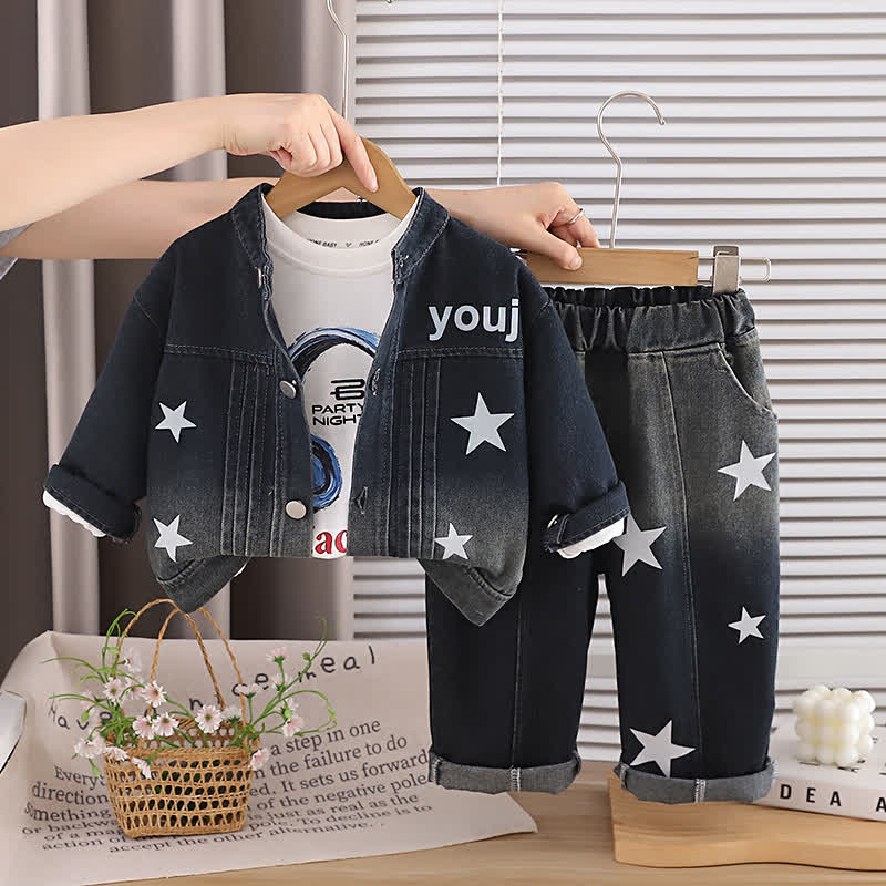 3-teiliges Set aus Denim mit Sternenmuster für Kleinkind - Schwarz - 4-5J - image 3