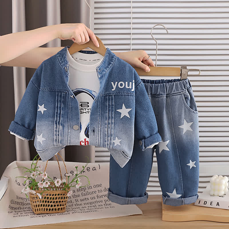 3-teiliges Set aus Denim mit Sternenmuster für Kleinkind - Blau - 4-5J - image 2