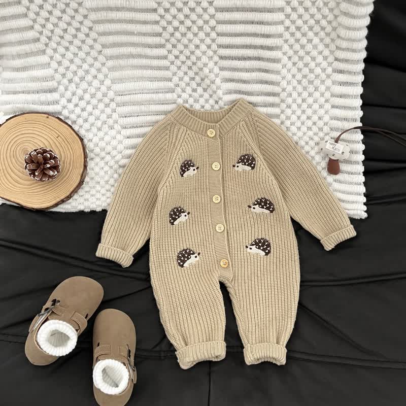 Baby Igel Stricken -Strampler mit Knopfleiste Strampler - Khaki - 2-3J - image 5