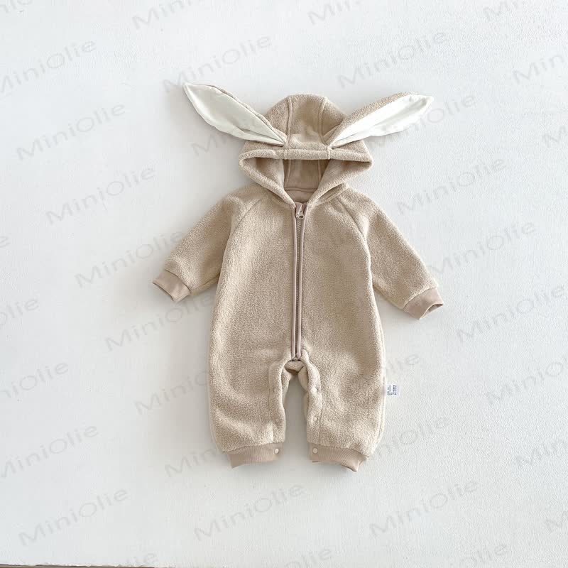 Baby Sherpa- Hase mit Hasenohren, Kapuze und Strampler vorne - Khaki - 18-24M - image 16