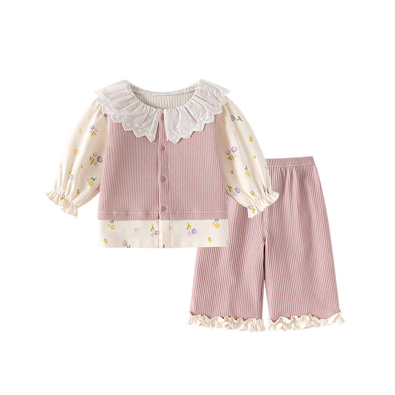Zweiteiliges Set für Baby und Kleinkind , Rosa Blumen Spitze und Hose - Rosa - 4.5-5J - image 1