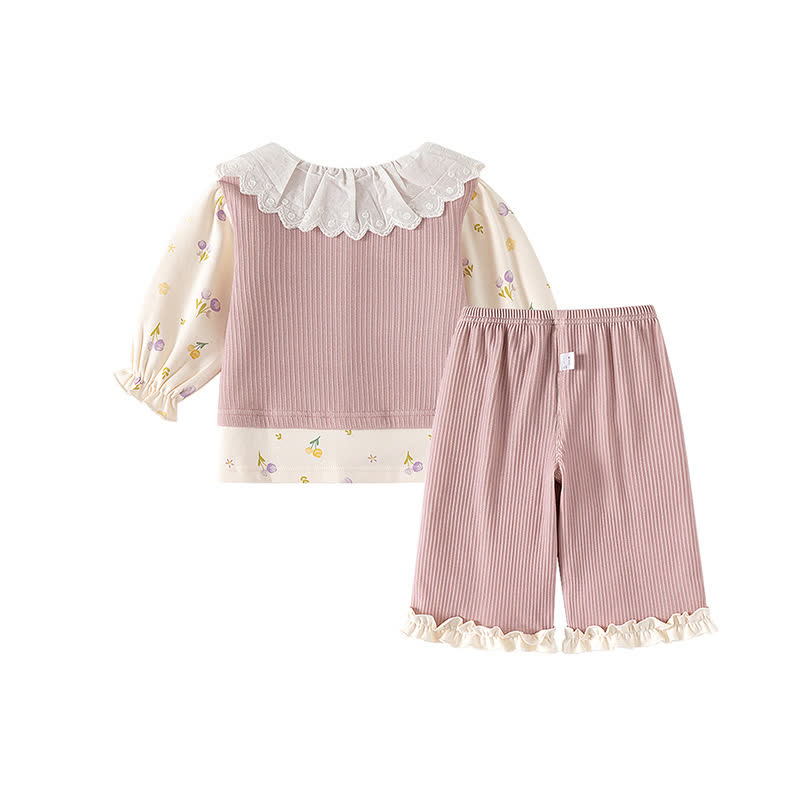 Zweiteiliges Set für Baby und Kleinkind , Rosa Blumen Spitze und Hose - image 2