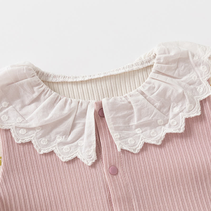Zweiteiliges Set für Baby und Kleinkind , Rosa Blumen Spitze und Hose - image 3