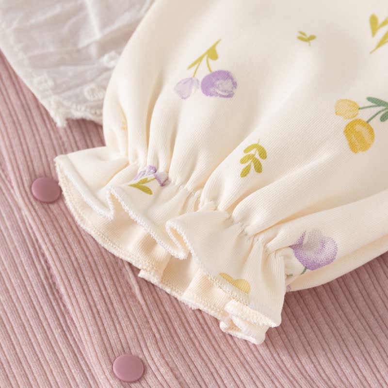 Zweiteiliges Set für Baby und Kleinkind , Rosa Blumen Spitze und Hose - image 4