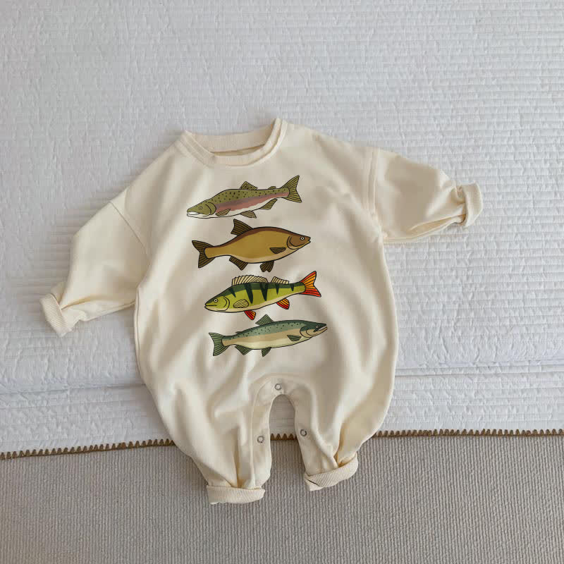 Baby und Kleinkind -Strampler mit Fischmuster , Beige - Beige - 2-3J - image 1
