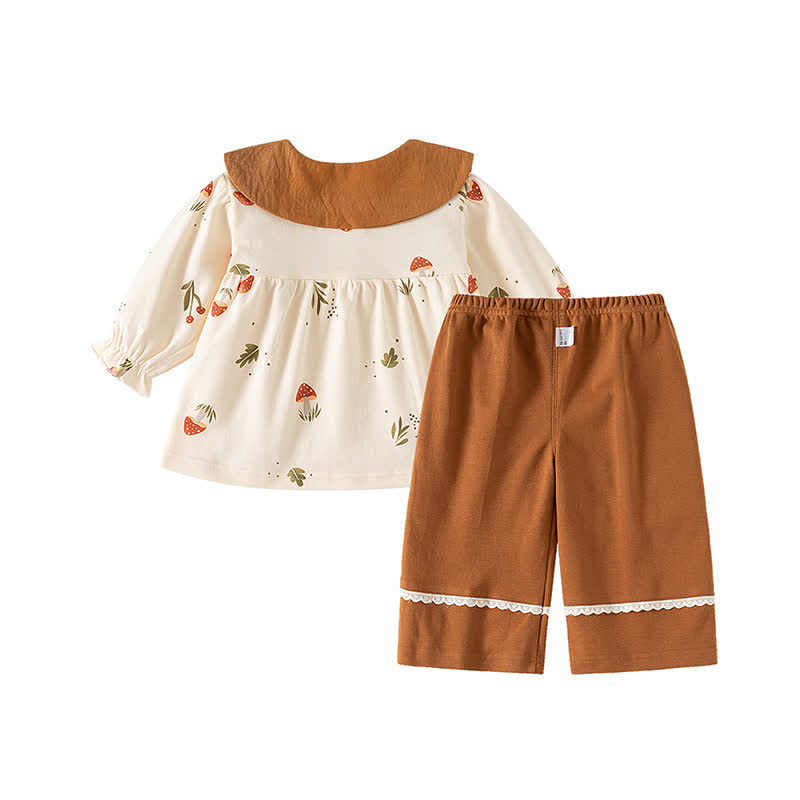 2-teiliges Set für Baby und Kleinkind , braun, mit Pilz- und Blumen - image 2