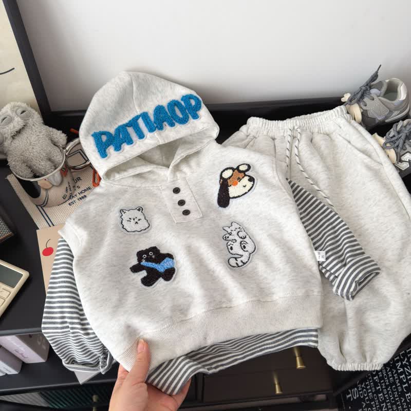 3-teiliges Set aus grauem Hoodie und Jogginghose mit Tiermotiven für Kleinkind - Grau - 10-11J - image 1