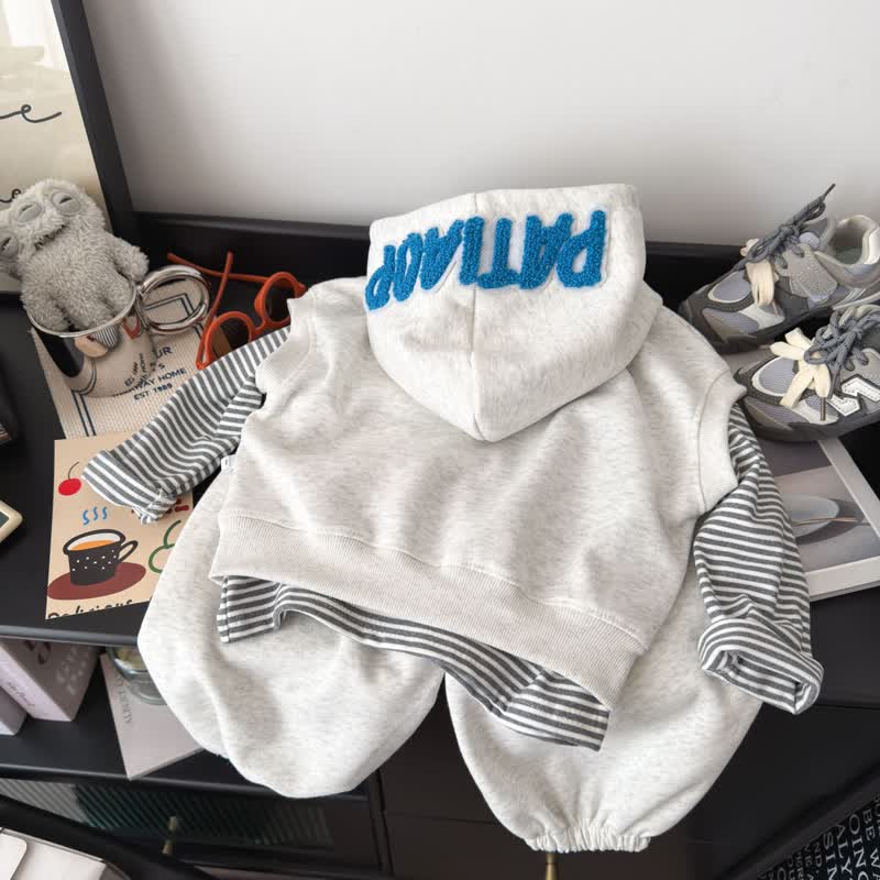 3-teiliges Set aus grauem Hoodie und Jogginghose mit Tiermotiven für Kleinkind - image 2