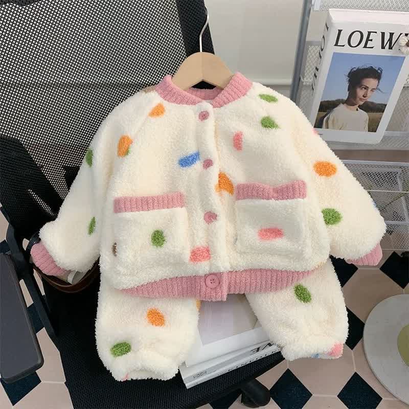 Kleinkind 2-teiliges Loungewear Set mit Tiermuster - Plüschjacke und Hose für Tier - Beige Punkte - 6-7J - image 3