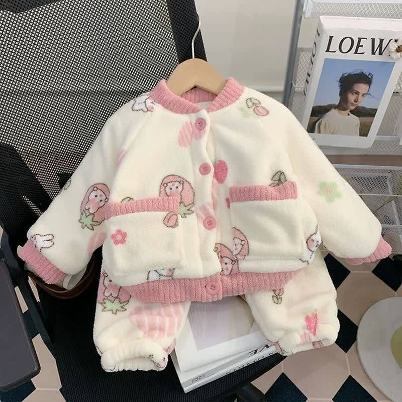 Kleinkind 2-teiliges Loungewear Set mit Tiermuster - Plüschjacke und Hose für Tier - Rosa Hase - 6-7J - image 6
