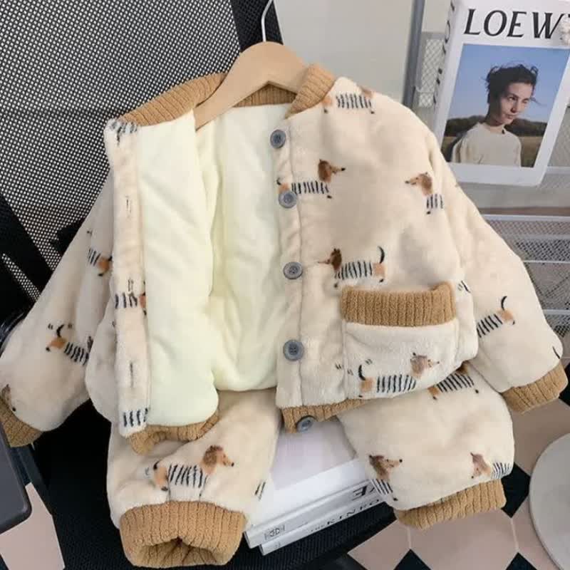 Kleinkind 2-teiliges Loungewear Set mit Tiermuster - Plüschjacke und Hose für Tier - image 8