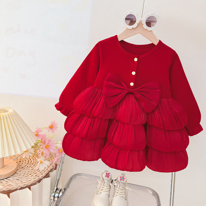 Baby Kleinkind -Mädchen- Schleife in der Taille und Kleid aus Tüll - Rotes Langarmshirt - 30-36M - image 2