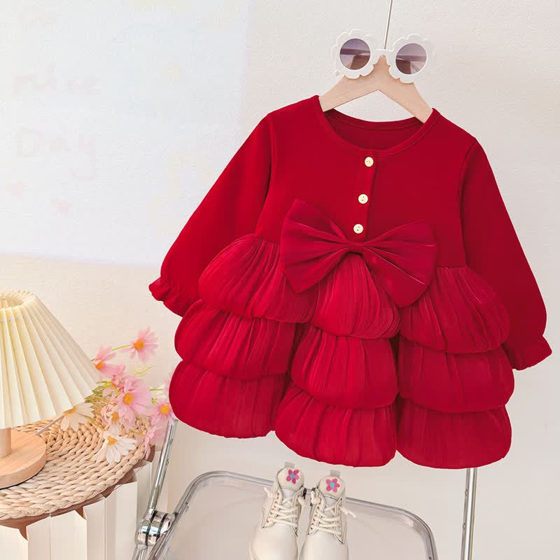 Baby Kleinkind -Mädchen- Schleife in der Taille und Kleid aus Tüll - Rotes Langarmshirt - 30-36M - image 2