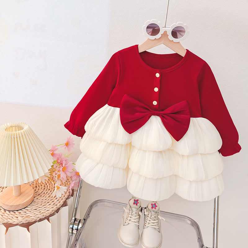 Baby Kleinkind -Mädchen- Schleife in der Taille und Kleid aus Tüll - Weißes Langarmshirt - 30-36M - image 3