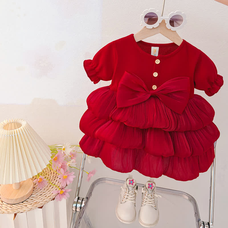 Baby Kleinkind -Mädchen- Schleife in der Taille und Kleid aus Tüll - Rotes Kurzarmshirt - 30-36M - image 4