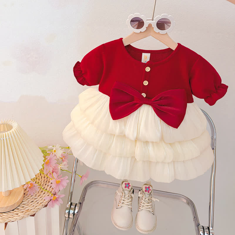 Baby Kleinkind -Mädchen- Schleife in der Taille und Kleid aus Tüll - Weißes Kurzarmhemd - 30-36M - image 5