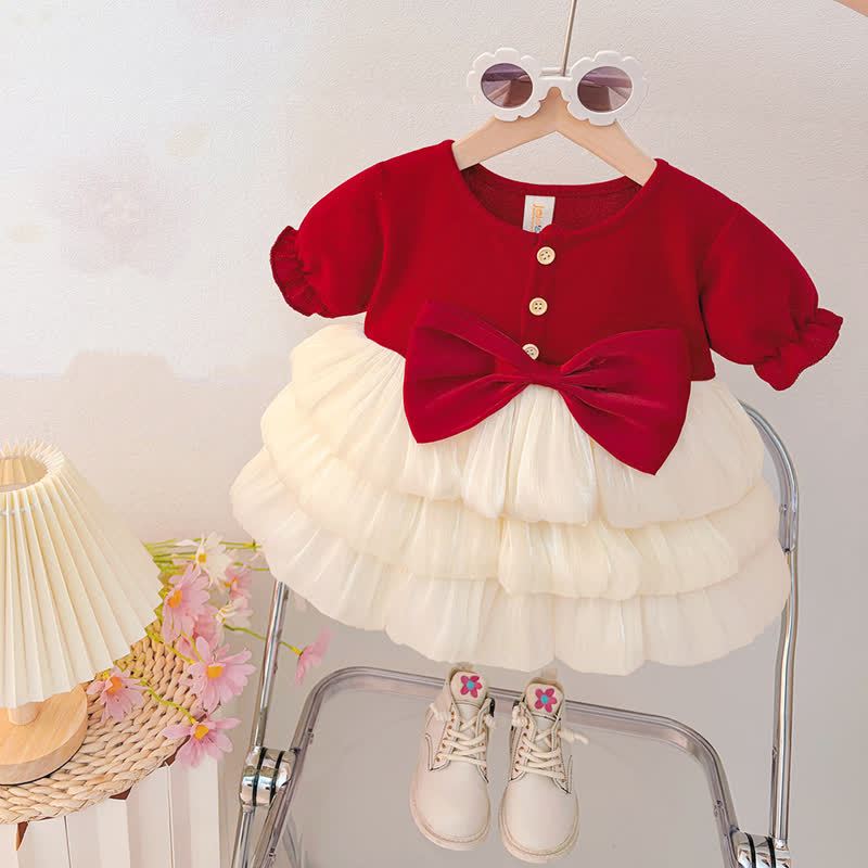 Baby Kleinkind -Mädchen- Schleife in der Taille und Kleid aus Tüll - Weißes Kurzarmhemd - 30-36M - image 5