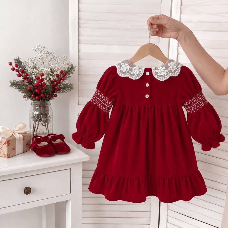 Weihnachten für Kleinkinder, rotes Lace mit Spitzenkragen, Kleid für Baby und Kleinkind - image 3