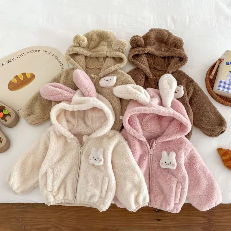 Baby Kleinkind -Mädchen - Sherpa-Jacke mit Hasenohren und Reißverschluss - image 1