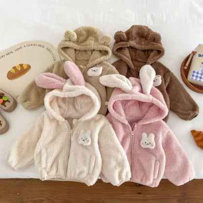 Baby Kleinkind -Mädchen - Sherpa-Jacke mit Hasenohren und Reißverschluss - image 1