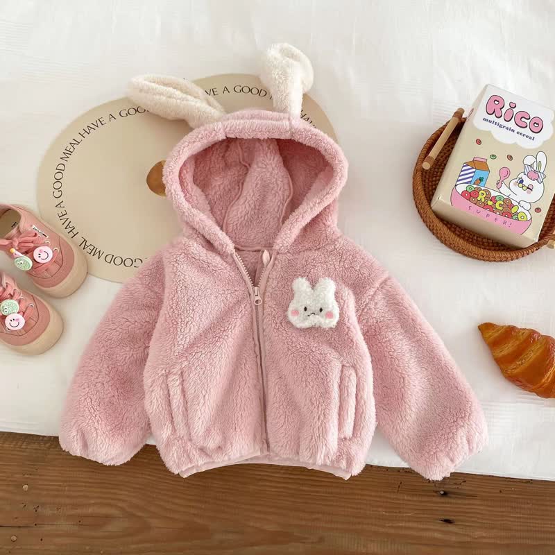 Baby Kleinkind -Mädchen - Sherpa-Jacke mit Hasenohren und Reißverschluss - Rosa - 4-5J - image 2