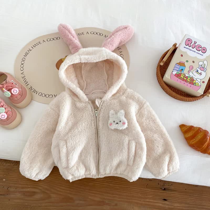 Baby Kleinkind -Mädchen - Sherpa-Jacke mit Hasenohren und Reißverschluss - Beige - 18-24M - image 3