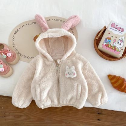 Baby Kleinkind -Mädchen - Sherpa-Jacke mit Hasenohren und Reißverschluss - Beige - 18-24M - image 3