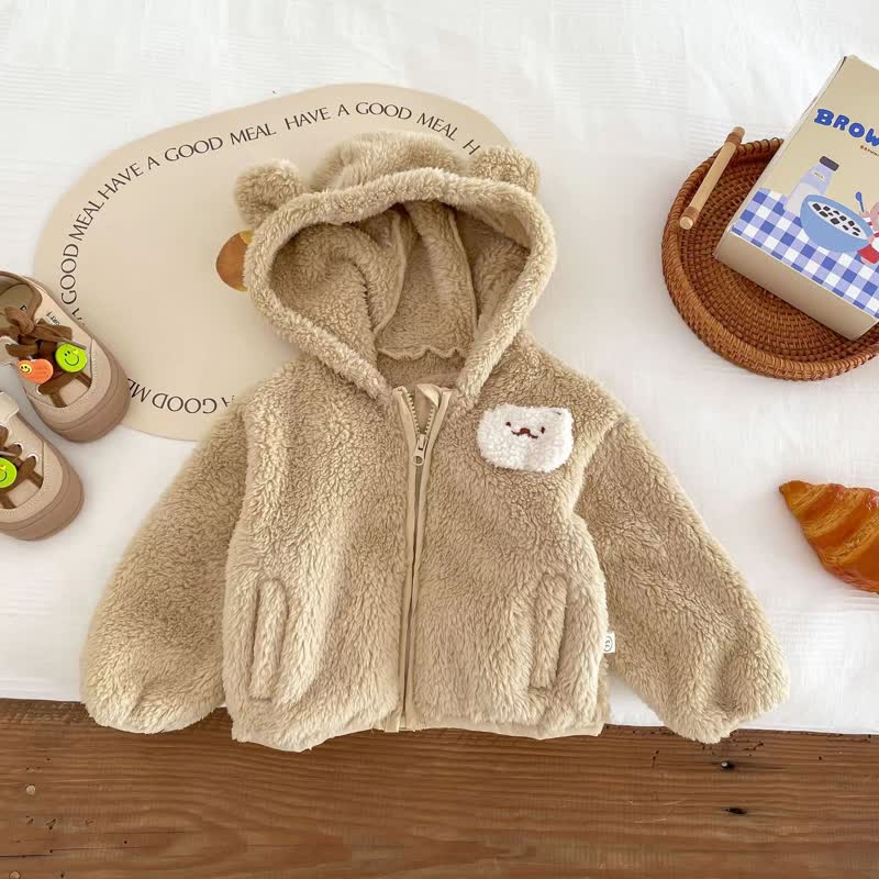 Baby Kleinkind -Mädchen - Sherpa-Jacke mit Hasenohren und Reißverschluss - Khaki - 4-5J - image 4
