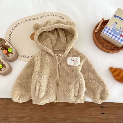 Baby Kleinkind -Mädchen - Sherpa-Jacke mit Hasenohren und Reißverschluss - Khaki - 4-5J - image 4