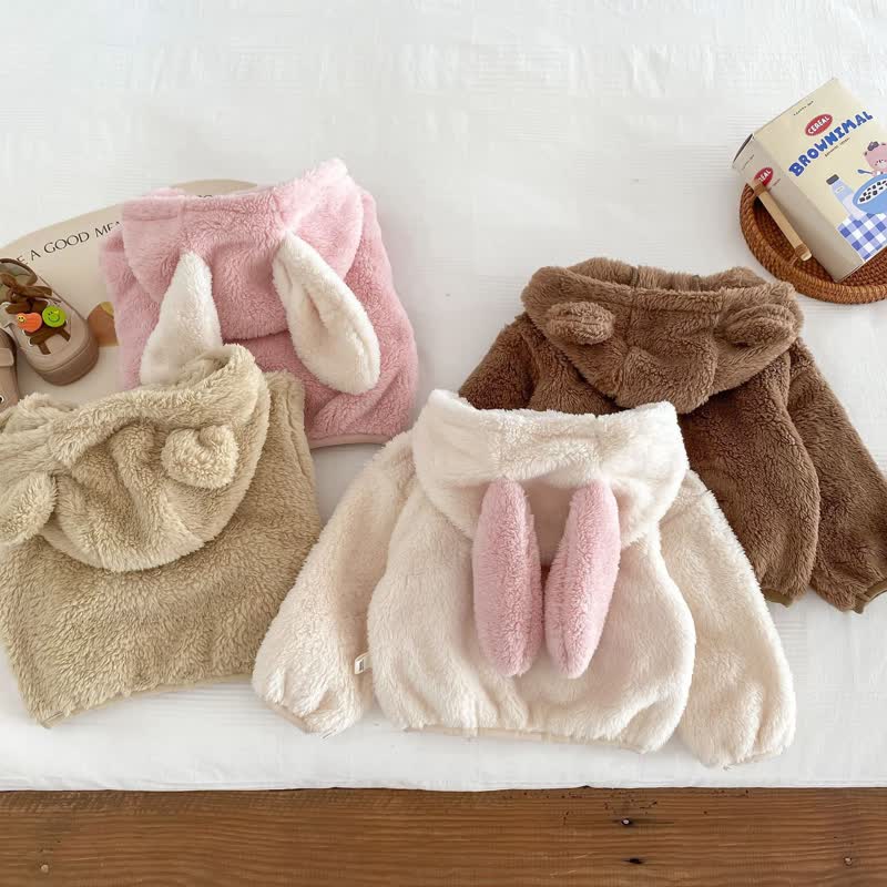 Baby Kleinkind -Mädchen - Sherpa-Jacke mit Hasenohren und Reißverschluss - image 5
