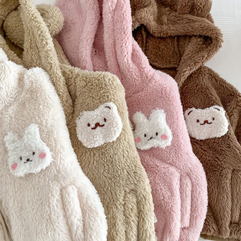 Baby Kleinkind -Mädchen - Sherpa-Jacke mit Hasenohren und Reißverschluss - image 6