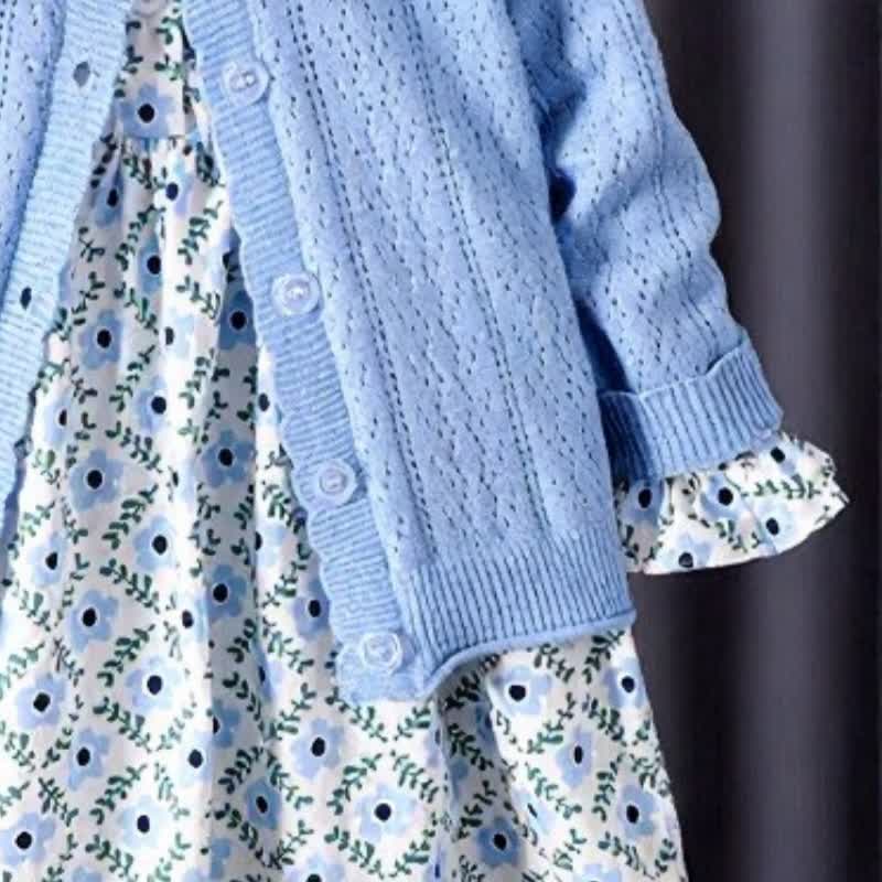 Zweiteiliges Set aus Blau Blumen und Strickjacke für Kleinkind - image 3