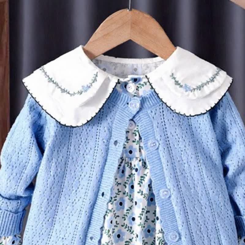 Zweiteiliges Set aus Blau Blumen und Strickjacke für Kleinkind - image 2