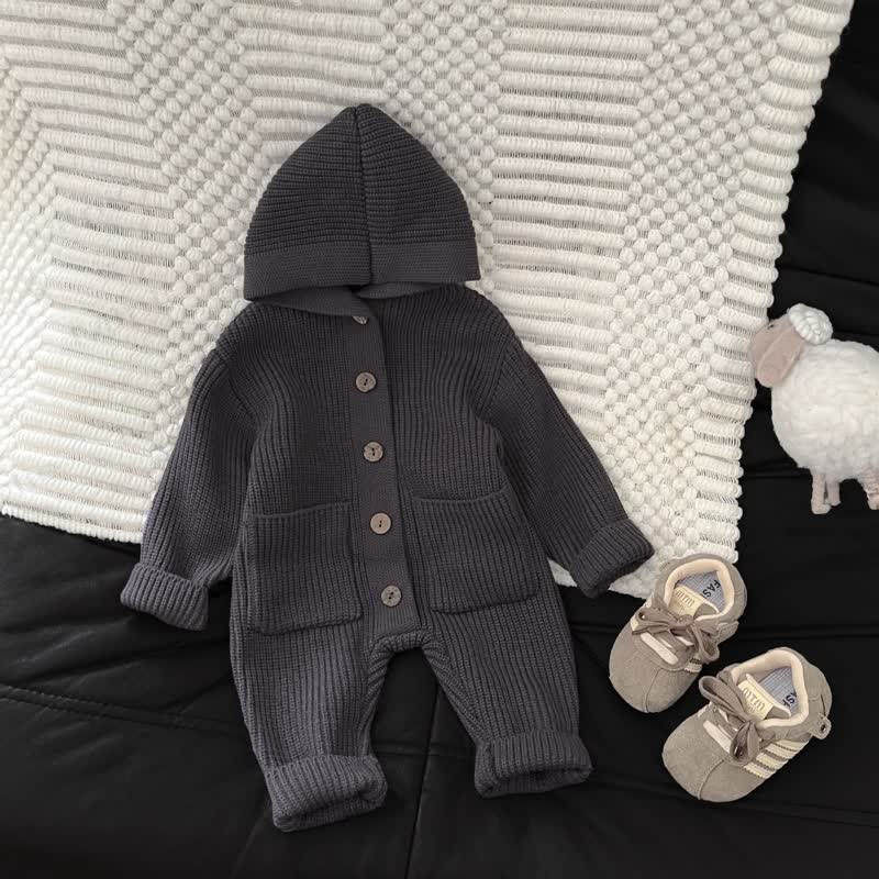 Baby Einfarbig mit Kapuze , Strampler - Grau - 2-3J - image 2