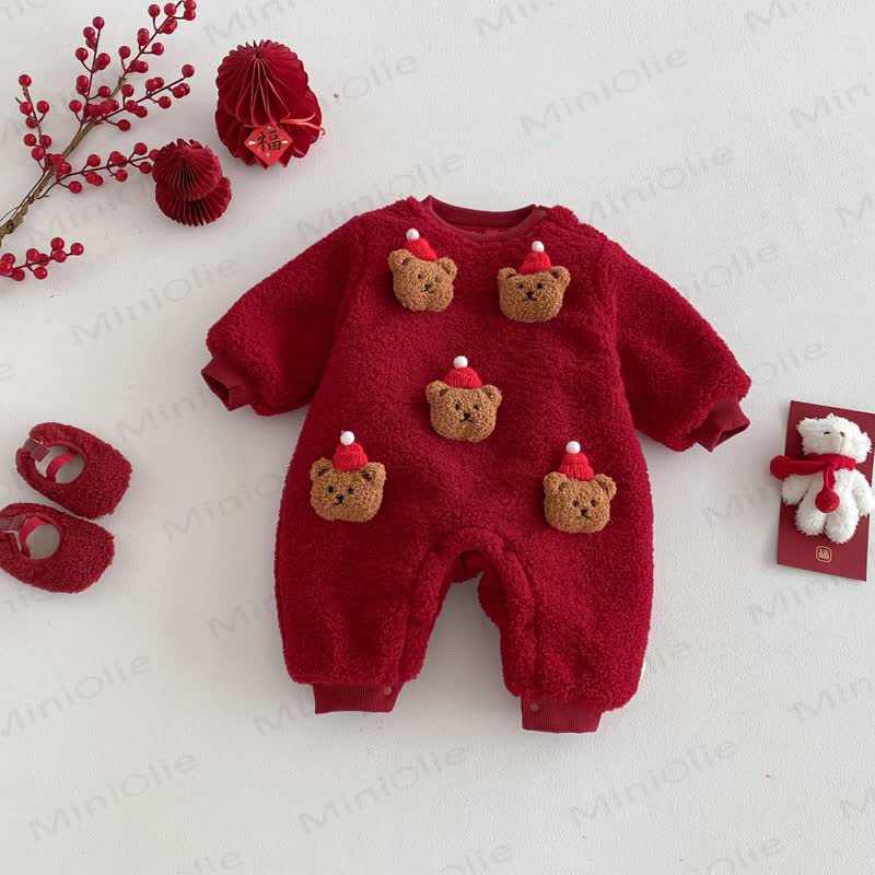 Baby Vlies Gesteppt Bär Strampler - Rot - 18-24M - image 1