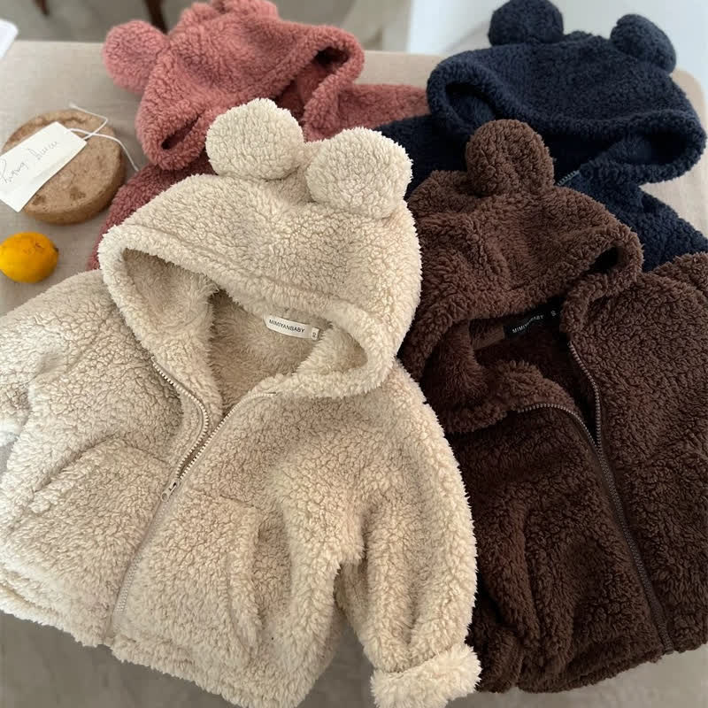 Baby Kleinkind -Sherpa-Jacke mit Bär und Reißverschluss - image 1