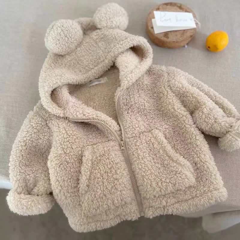 Baby Kleinkind -Sherpa-Jacke mit Bär und Reißverschluss - Beige - 4-5J - image 2