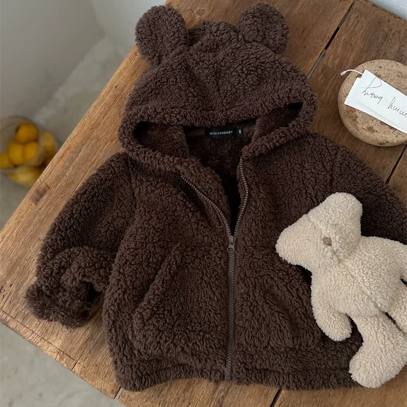 Baby Kleinkind -Sherpa-Jacke mit Bär und Reißverschluss - Braun - 4-5J - image 3