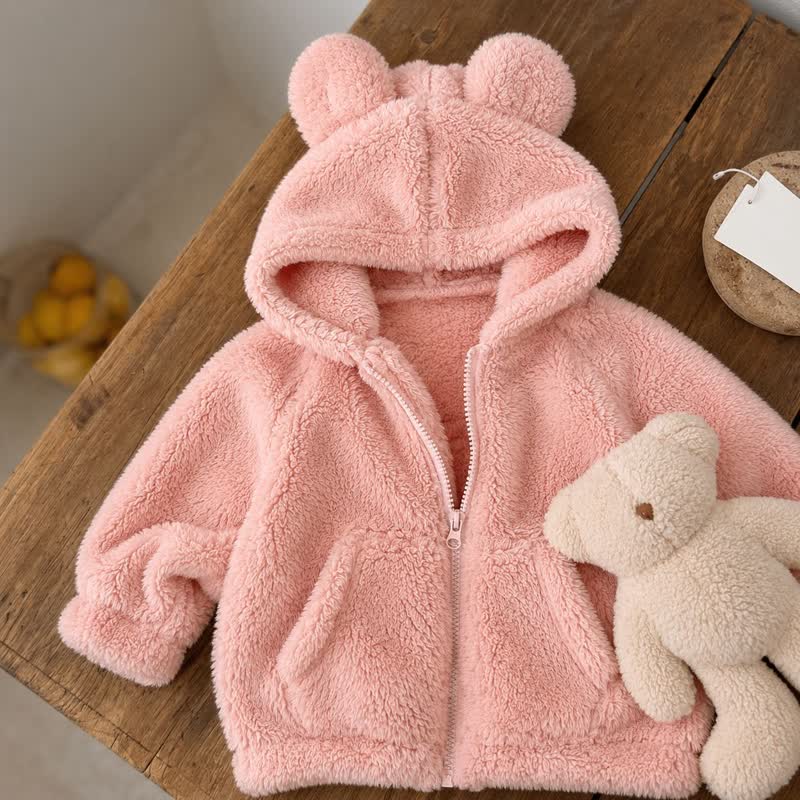 Baby Kleinkind -Sherpa-Jacke mit Bär und Reißverschluss - Rosa - 4-5J - image 6