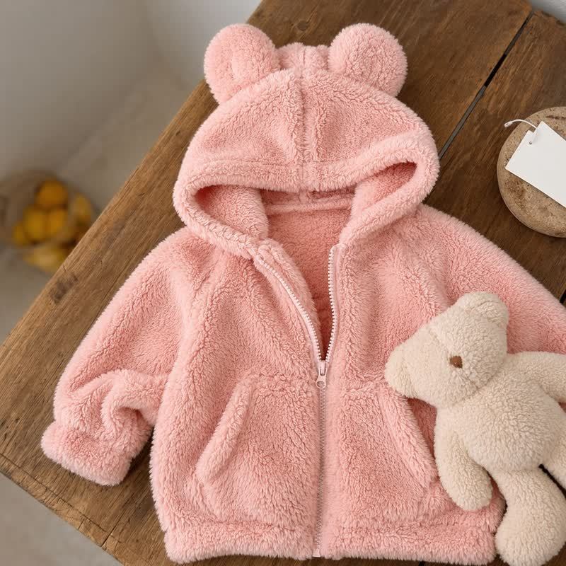 Baby Kleinkind -Sherpa-Jacke mit Bär und Reißverschluss - Rosa - 4-5J - image 6