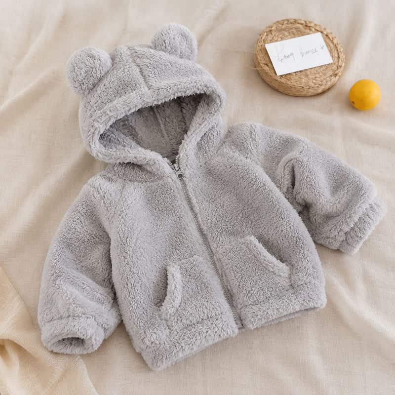 Baby Kleinkind -Sherpa-Jacke mit Bär und Reißverschluss - Grau - 4-5J - image 8