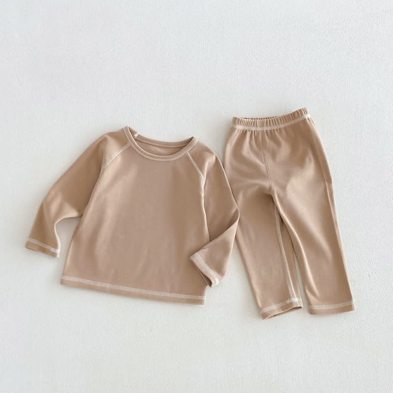 Baby Kleinkind - Schlafanzug Set mit Kontrastnähten, 2-teilig - Beige - 6-7J - image 5
