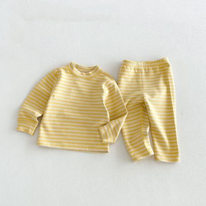 Baby Kleinkind -Loungewear- Set, 2-teilig: Streifen Spitze und Hose - Gelb - 6-7J - image 3