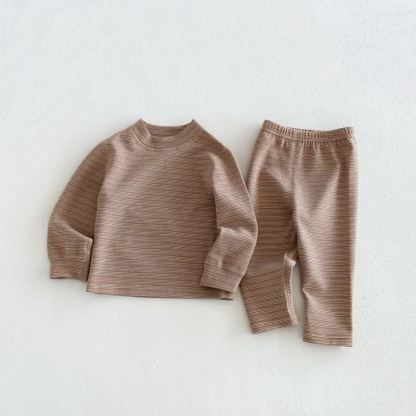 Baby Kleinkind -Loungewear- Set, 2-teilig: Streifen Spitze und Hose - Braun - 6-7J - image 2
