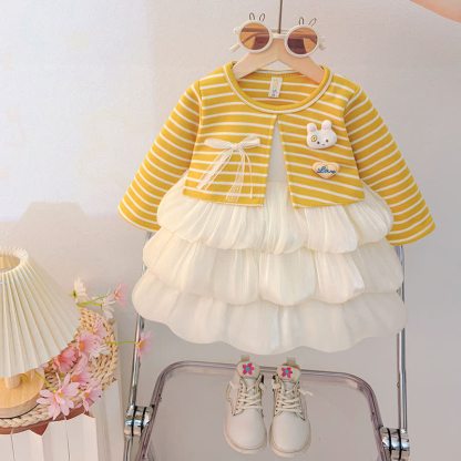 Baby Kleinkind Kleid Hase Stricken Tüll - Gelb - 3-4J - image 2