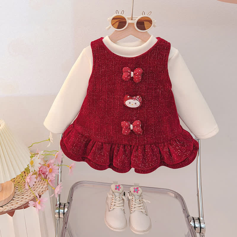 Vlies Spitze und Kleid für Baby mit doppelter Schleife - Rot - 4-5J - image 1