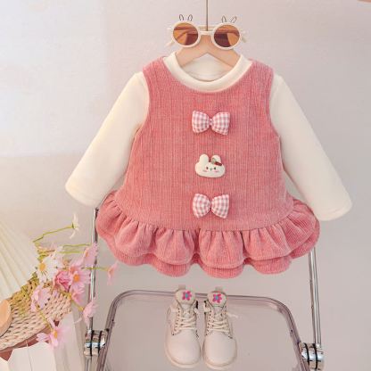 Vlies Spitze und Kleid für Baby mit doppelter Schleife - Rosa - 4-5J - image 2