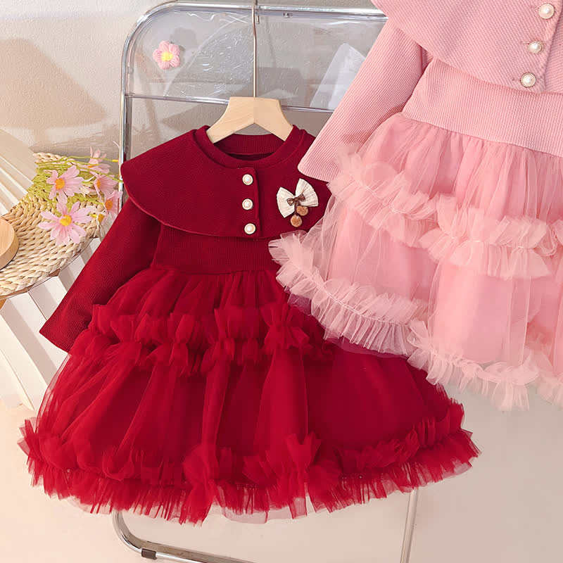 Baby Kleinkind Mädchen- Kleid aus Tüll mit Perlen-Schalkragen und Tüll - image 1