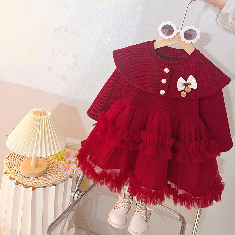 Baby Kleinkind Mädchen- Kleid aus Tüll mit Perlen-Schalkragen und Tüll - Rot - 3-4J - image 2