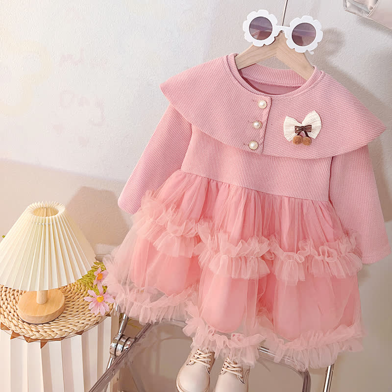 Baby Kleinkind Mädchen- Kleid aus Tüll mit Perlen-Schalkragen und Tüll - Rosa - 3-4J - image 3